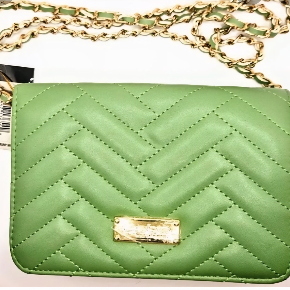 Bebe Green Quilted Crossbody Bag with Gold Chain